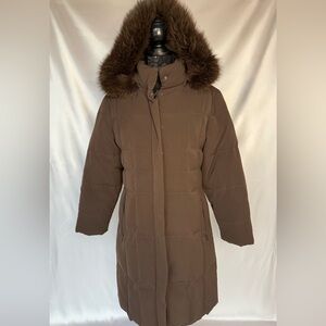 Gallery Brown Puffer Coat with Fur Hood